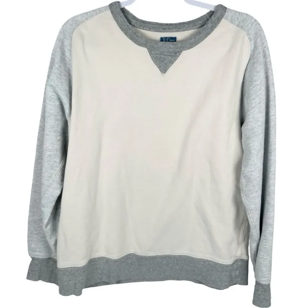 J. Crew Vintage Fleece Tri-Color Cream Gray Crewneck Sweatshirt Men’s Size Large